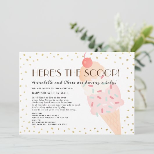 Hier is het Scoop Ice Cream Baby shower per Mail Kaart (Staand voorkant)
