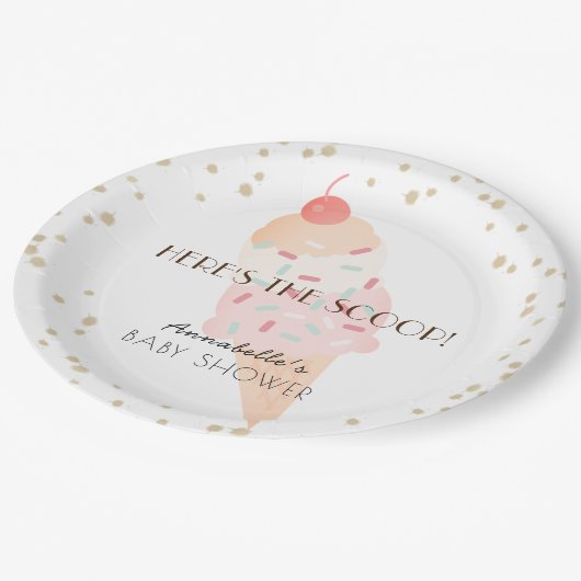 Hier is het Scoop Ice Cream Baby shower Pink Papieren Bordje (Gekanteld)