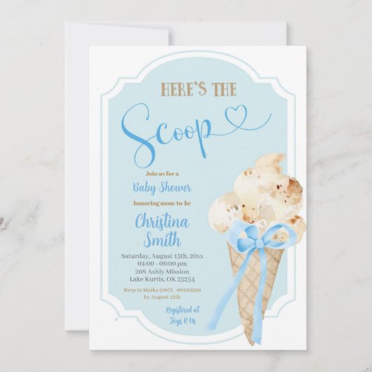 Hier is het Scoop Ice Cream Blue Baby shower Kaart (Voorkant)