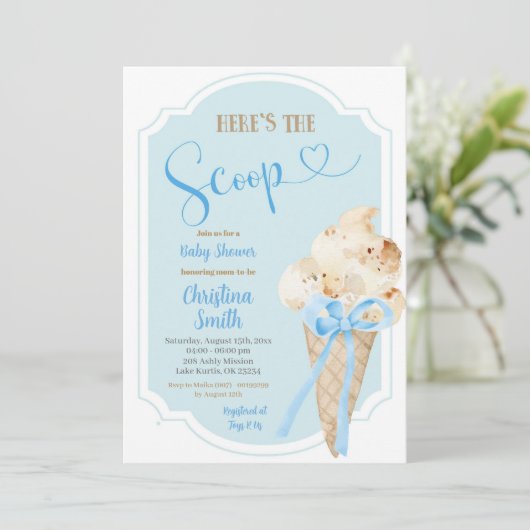 Hier is het Scoop Ice Cream Blue Baby shower Kaart (Staand voorkant)