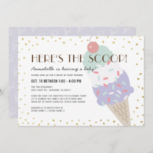 Hier is het Scoop Ice Cream drive-by Baby shower Kaart