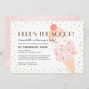 Hier is het Scoop Ice Cream drive-by Baby shower Kaart