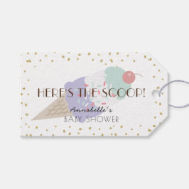 Hier is het Scoop Ice Cream Paarse Baby shower Cadeaulabel