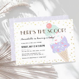 Hier is het Scoop Ice Cream Paarse Baby shower Kaart