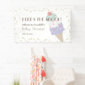 Hier is het Scoop Ice Cream Paarse Baby shower Spandoek (Insitu)