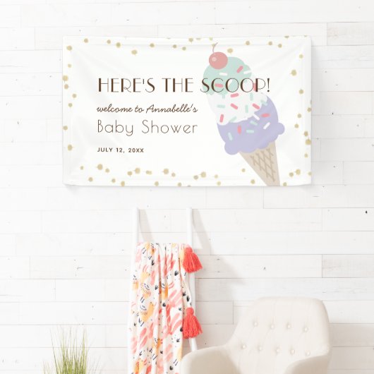 Hier is het Scoop Ice Cream Paarse Baby shower Spandoek (Insitu)