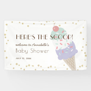 Hier is het Scoop Ice Cream Paarse Baby shower Spandoek