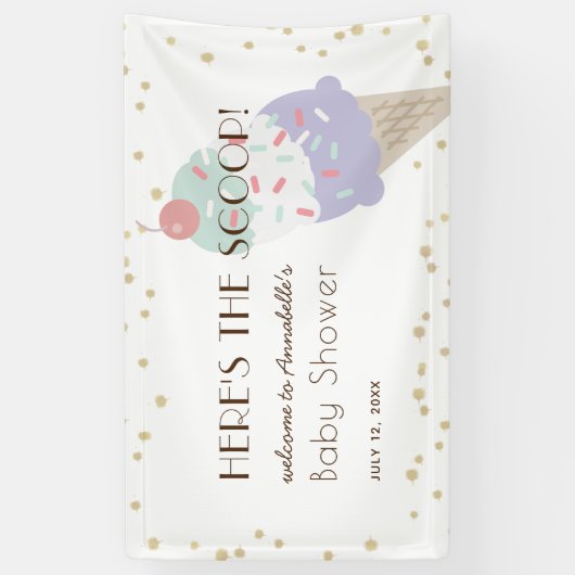 Hier is het Scoop Ice Cream Paarse Baby shower Spandoek (Verticaal)