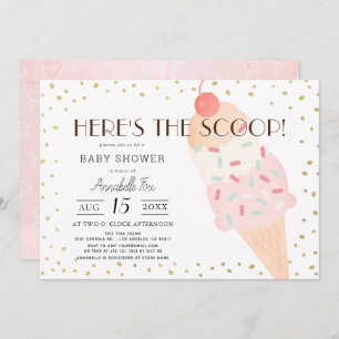 Hier is het Scoop Ice Cream Pink Girl Baby shower Kaart
