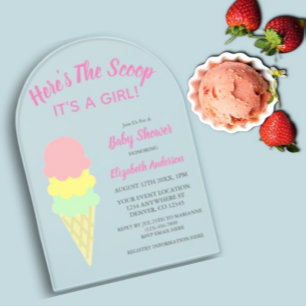 Hier is het Scoop Ice Cream Summer Baby shower Acryl Uitnodigingen