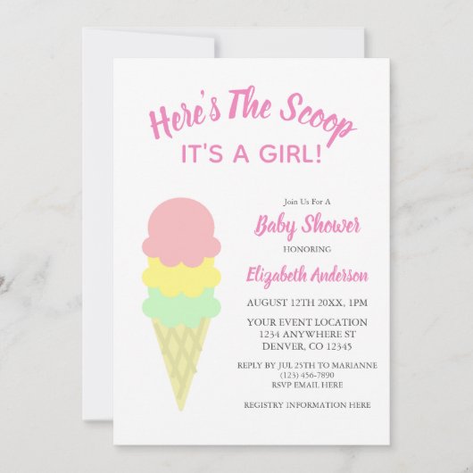 Hier is het Scoop Ice Cream Summer Baby shower Kaart (Voorkant)
