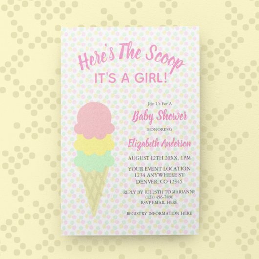 Hier is het Scoop Ice Cream Summer Baby shower Kaart