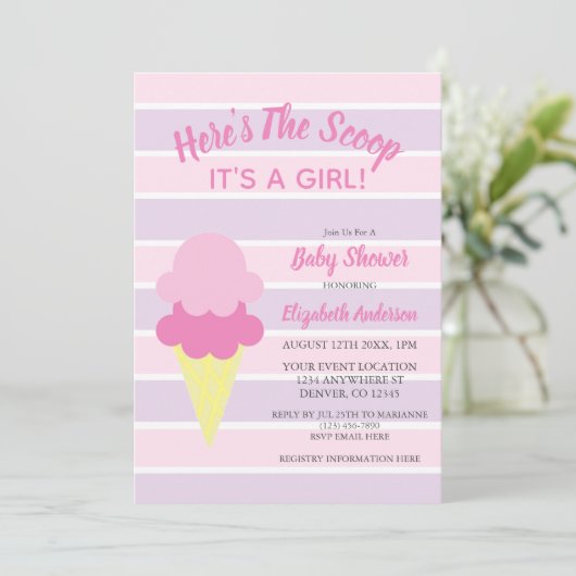Hier is het Scoop Ice Cream Summer Baby shower Kaart (Staand voorkant)