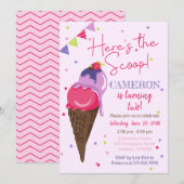 Hier is het Scoop Ice Cream verjaardagsfeestje Kaart (Voorkant / Achterkant)