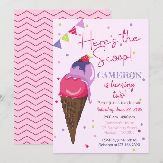 Hier is het Scoop Ice Cream verjaardagsfeestje Kaart (Voorkant / Achterkant)