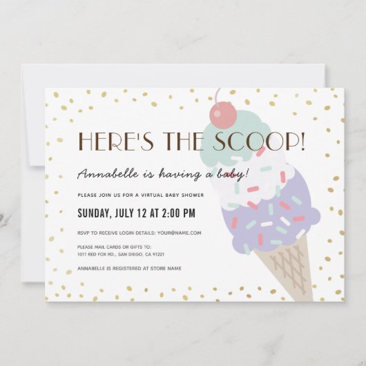 Hier is het Scoop Ice Cream Virtual Baby shower Kaart (Voorkant)