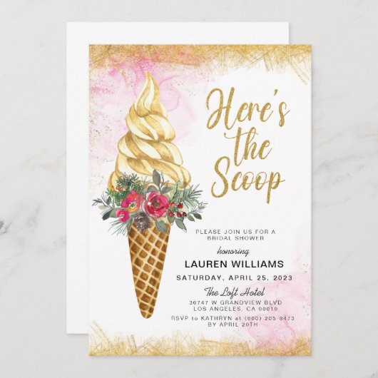 Hier is het Scoop Ice Cream Vrijgezellenfeest Kaart (Voorkant / Achterkant)