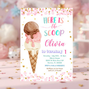 Hier is het Scoops Cone Ijs Verjaardagsfeestje Kaart