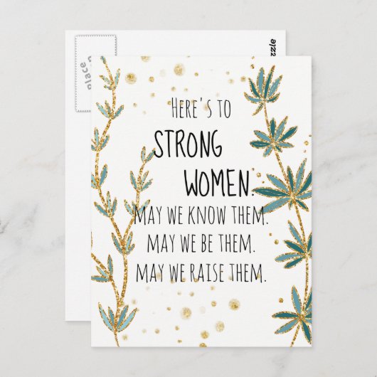 Hier is het voor Sterke Vrouwen Gold Glitter Green Briefkaart (Voorkant / Achterkant)