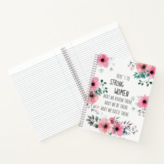 Hier is om sterke vrouwen citeren roze bloemen notitieboek (Binnen)
