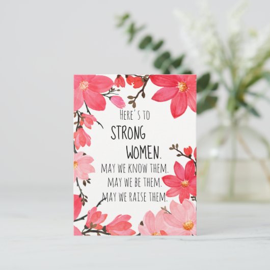 Hier is om sterke vrouwen Waterverf Floral Clemati Briefkaart (Staand voorkant)