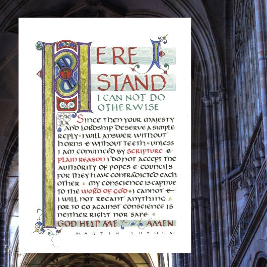 HIER IS STAND GOD HELP ME MARTIN LUTHER CITAAT CANVAS AFDRUK