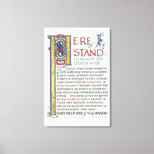 HIER IS STAND GOD HELP ME MARTIN LUTHER CITAAT CANVAS AFDRUK (Voorkant)