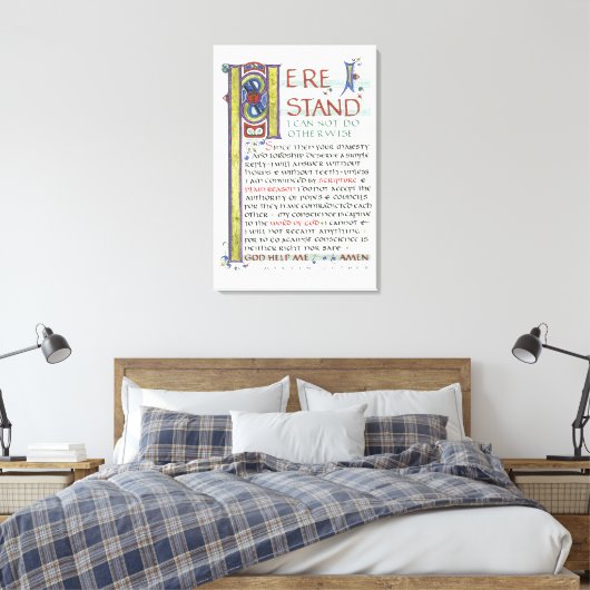 HIER IS STAND GOD HELP ME MARTIN LUTHER CITAAT CANVAS AFDRUK (Insitu (Slaapkamer))
