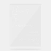 Hier is voor altijd elegante witte bruiloft welkom acryl bord (Voorkant)