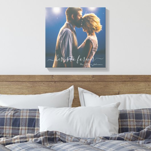 Hier is voor altijd Mr Mrs Wedding Foto. Canvas Afdruk (Insitu (Slaapkamer))