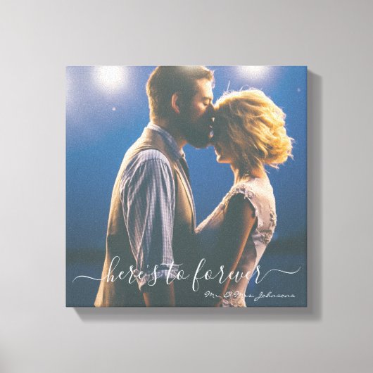 Hier is voor altijd Mr Mrs Wedding Foto. Canvas Afdruk (Voorkant)