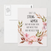 Hier is voor sterke vrouwen roze pioen briefkaart (Voorkant / Achterkant)