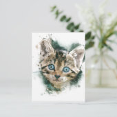 Hier, kat, kat.schilderij van mooie waterverf briefkaart (Staand voorkant)