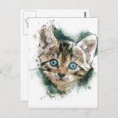 Hier, kat, kat.schilderij van mooie waterverf briefkaart (Voorkant / Achterkant)