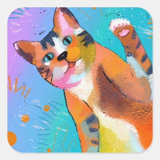 Hier Kat Kat Vierkante Sticker (Voorkant)