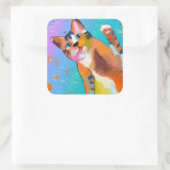 Hier Kat Kat Vierkante Sticker (Tas)