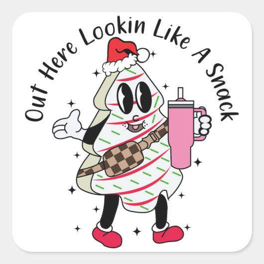 Hier kijken als een snack - Christmas Tree Cake Vierkante Sticker (Voorkant)