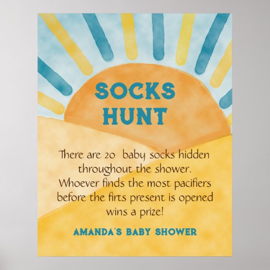 Hier kom je Blauwe Rays Sunshine Baby shower Hunt  Poster (Voorkant)