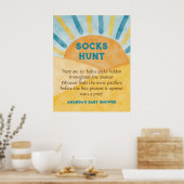Hier kom je Blauwe Rays Sunshine Baby shower Hunt  Poster (Keuken)