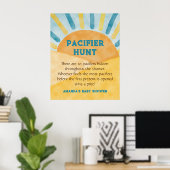 Hier kom je Blauwe Zonnevel Baby shower Fun Hunt G Poster (Thuiskantoor)