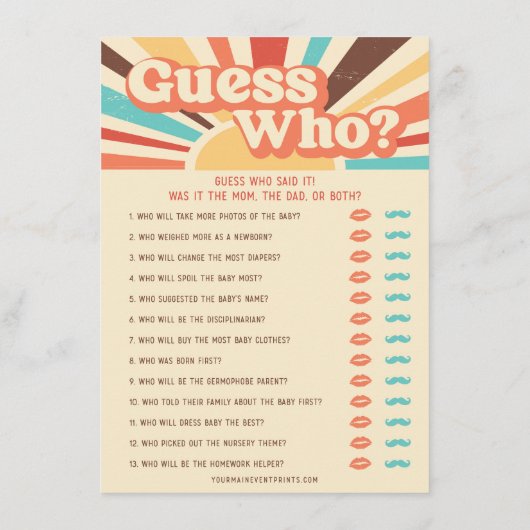 Hier komen de Son Baby shower spelletjes Menu (Achterkant)