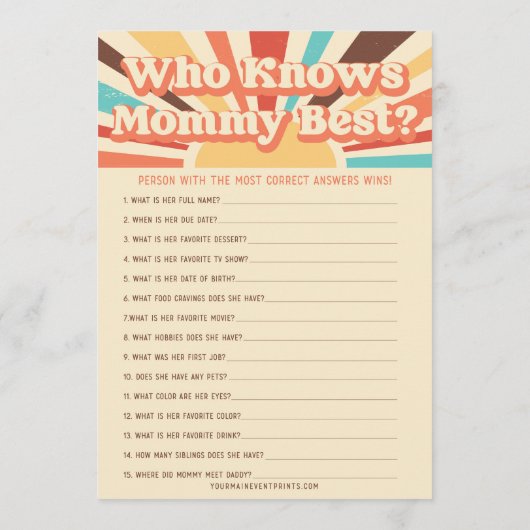 Hier komen de Son Baby shower spelletjes Menu (Achterkant)