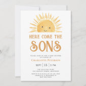 Hier komen de Sons Sunshine Twins Baby shower Kaart (Voorkant)