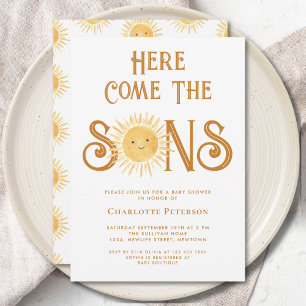 Hier komen de zonen Tweeling jongens Baby Shower  Kaart
