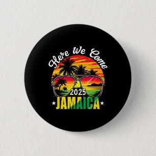 Hier komen we Jamaica 2025 Familie Vakantie Reizen Ronde Button 5,7 Cm