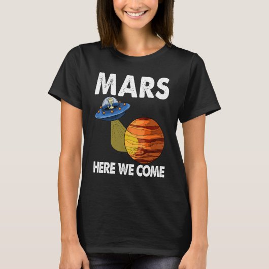 Hier komen we Mars Jeugd Ruimte T - shirts Rode Ma (Voorkant)