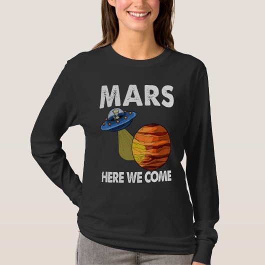Hier komen we Mars Jeugd Ruimte T - shirts Rode Ma (Voorkant)