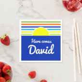 Hier komt Baby naam Rising Sun Fun Stripes Servet (Insitu)