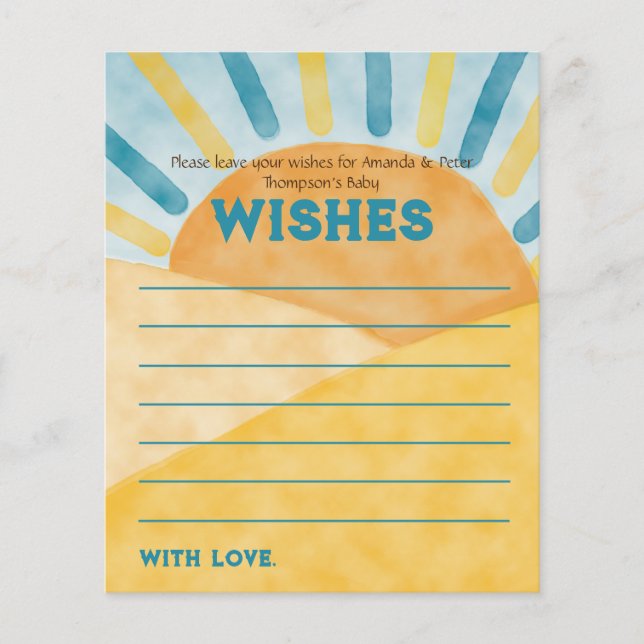 Hier komt Blauwe Ray Sunshine Baby shower Wishes (Voorkant)