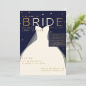 Hier komt BRIDE Navy Blue & Gold Vrijgezellenfeest Kaart (Staand voorkant)